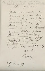 Carta de Renoir para Berthe Morisot (1841-95) acerca da sua primeira exposição, 25 de maio de 1892